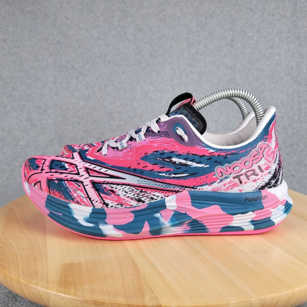 ASICS Noosa Tri 15 Running Shoes Womens 8 Pink Blue Multi Abstract 1012B429